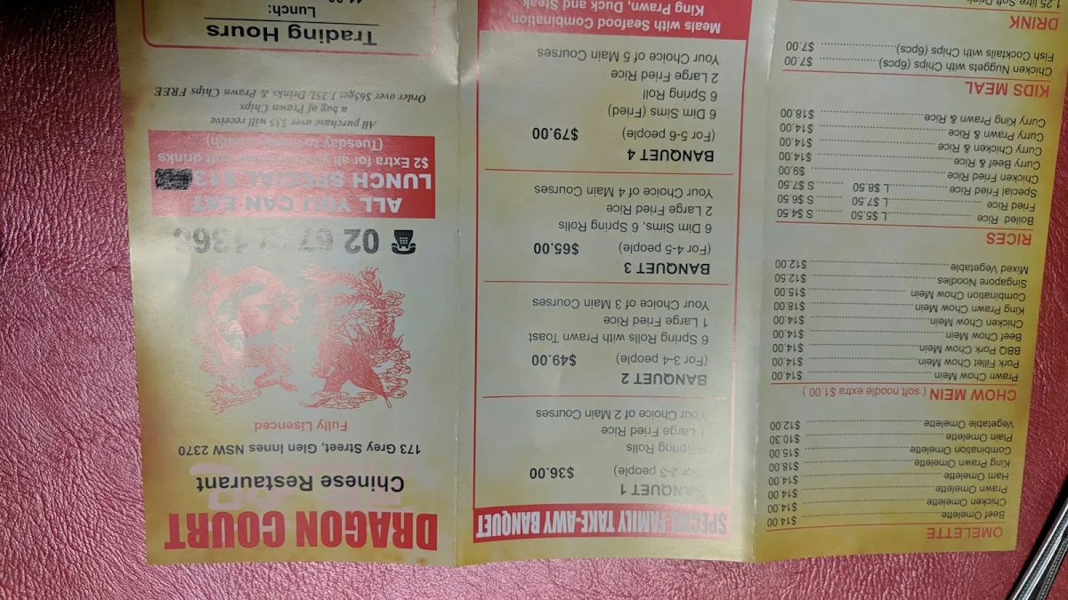 Menu, Dragon Court Restaurant