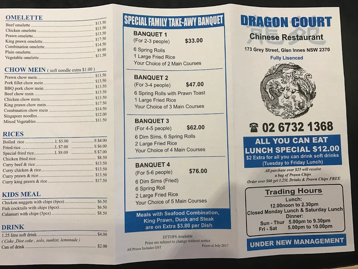 Menu, Dragon Court Restaurant