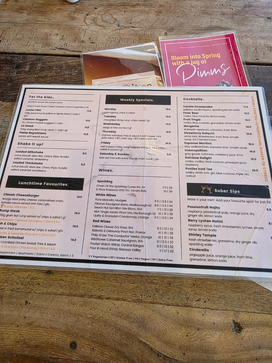 Menu, Postman's Tavern