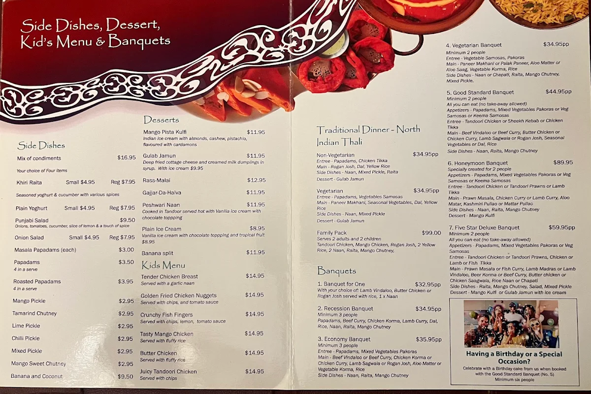 Menu, The Tandoori Place