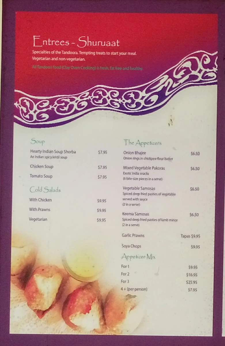 Menu, The Tandoori Place