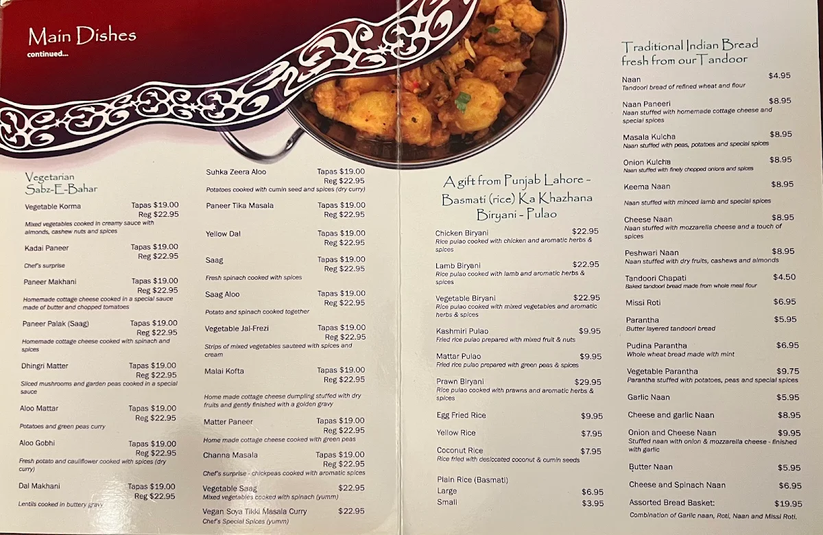 Menu, The Tandoori Place