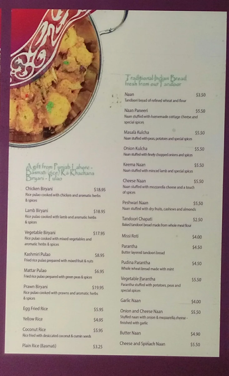 Menu, The Tandoori Place