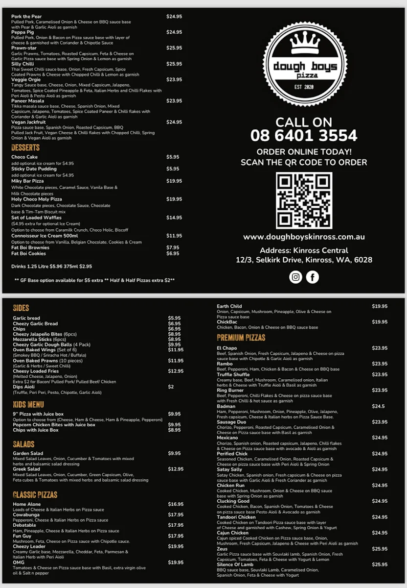 Menu, Dough Boys Pizza