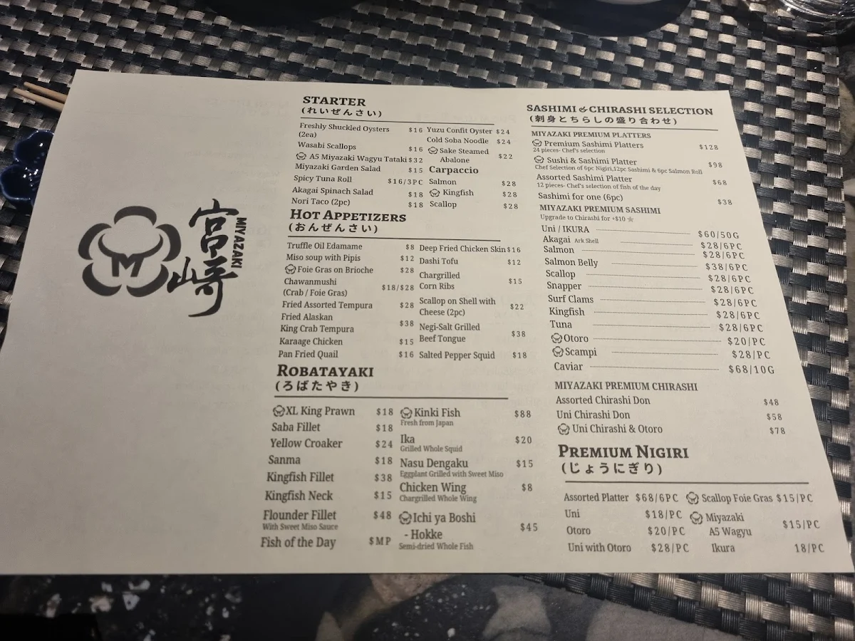 Menu, Izakaya Miyazaki