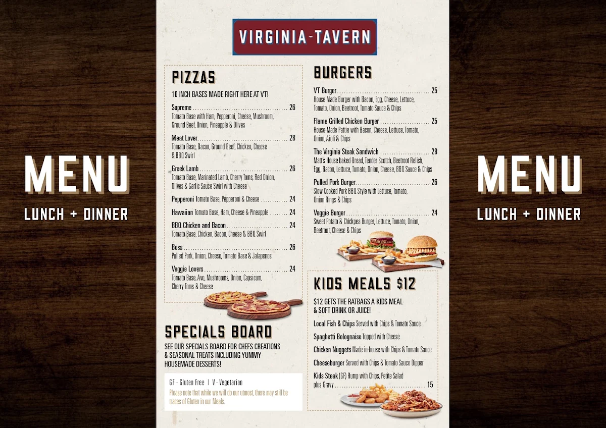 Menu, Virginia Tavern
