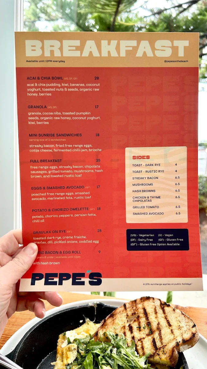 Menu, Pepe's On The Beach