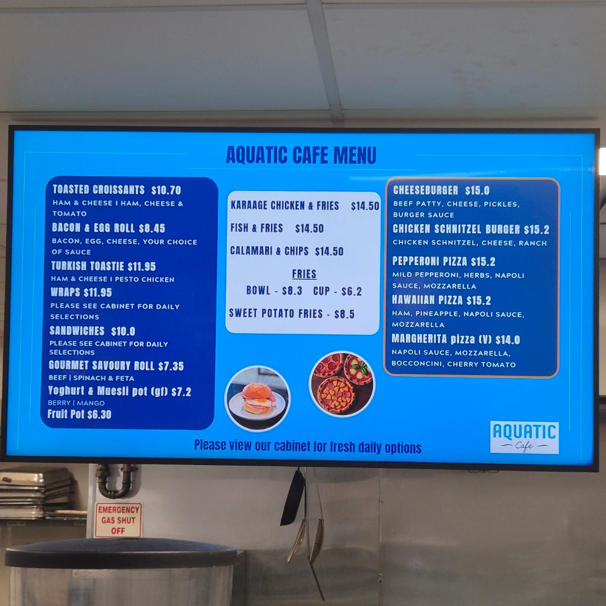 Menu, Aquatic cafe