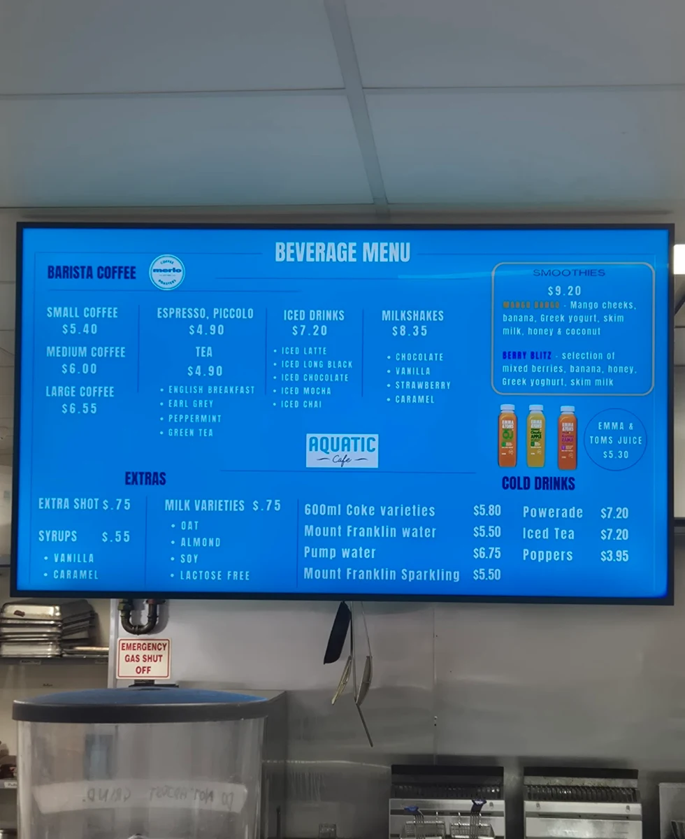 Menu, Aquatic cafe