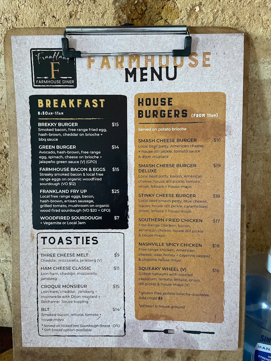 Menu, Frankland Farmhouse Diner