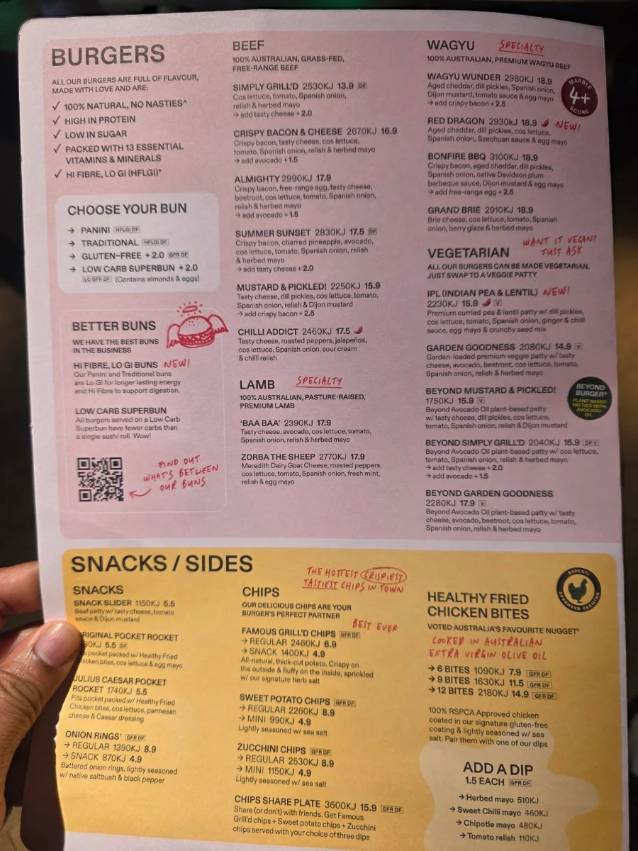 Menu, Grill'd Burgers - Blacktown