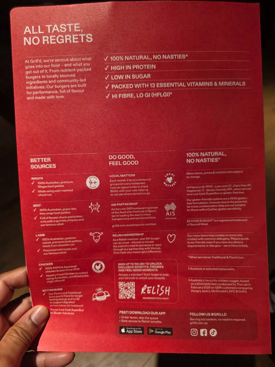 Menu, Grill'd Burgers - Blacktown