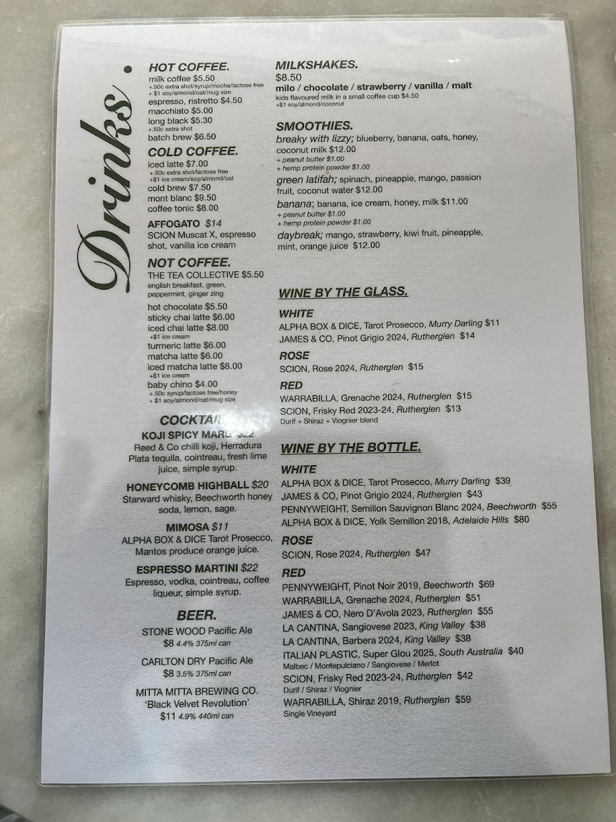 Menu, Hardluck Coffee Co.