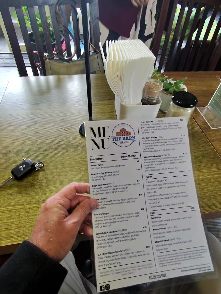Menu, The Barn on Flaxton