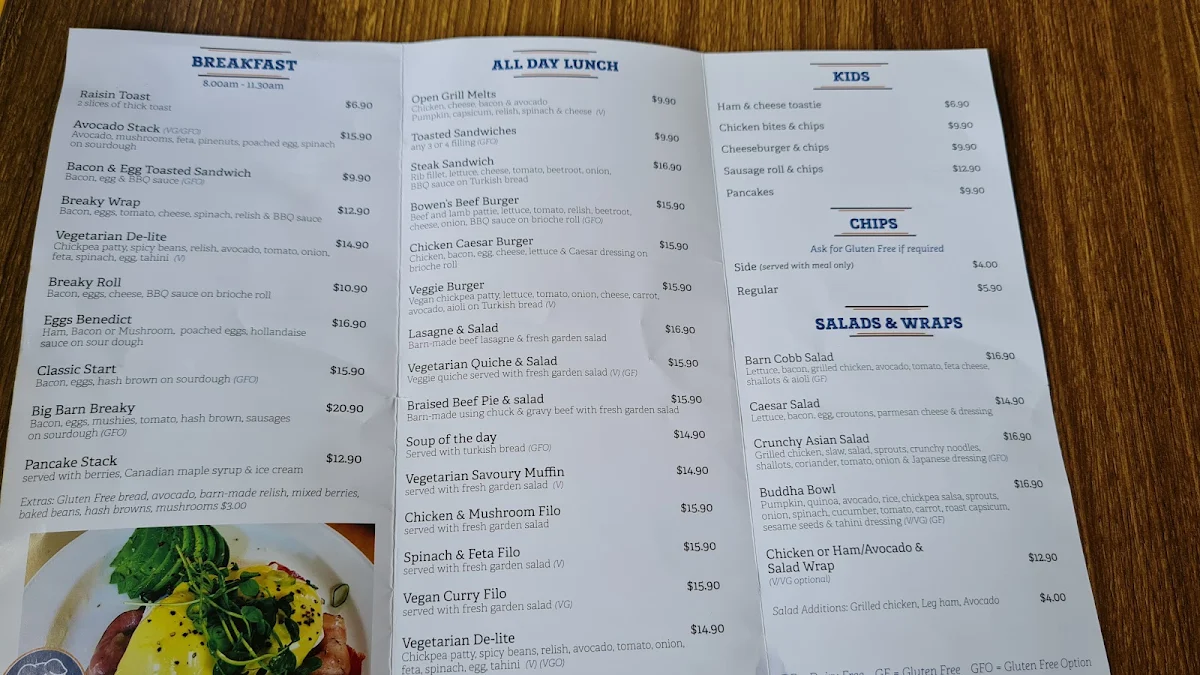 Menu, The Barn on Flaxton