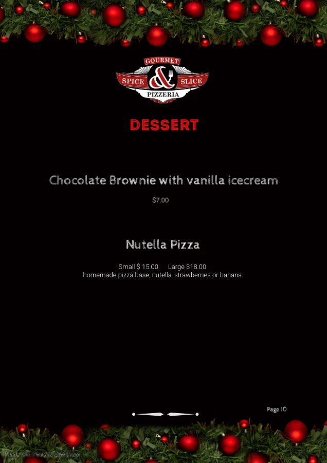 Menu, Spice and Slice Gourmet Pizzeria