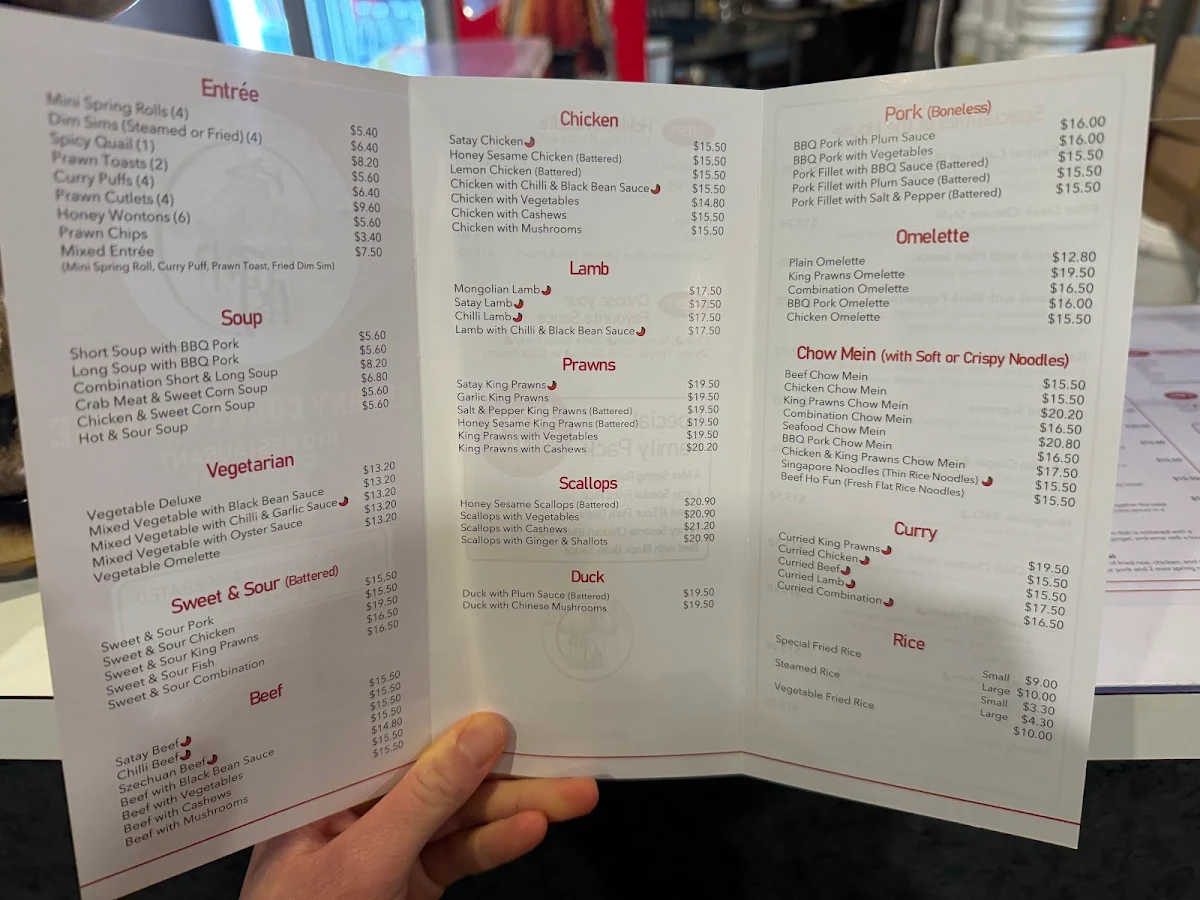 Menu, Albany Court Chinese Restaurant