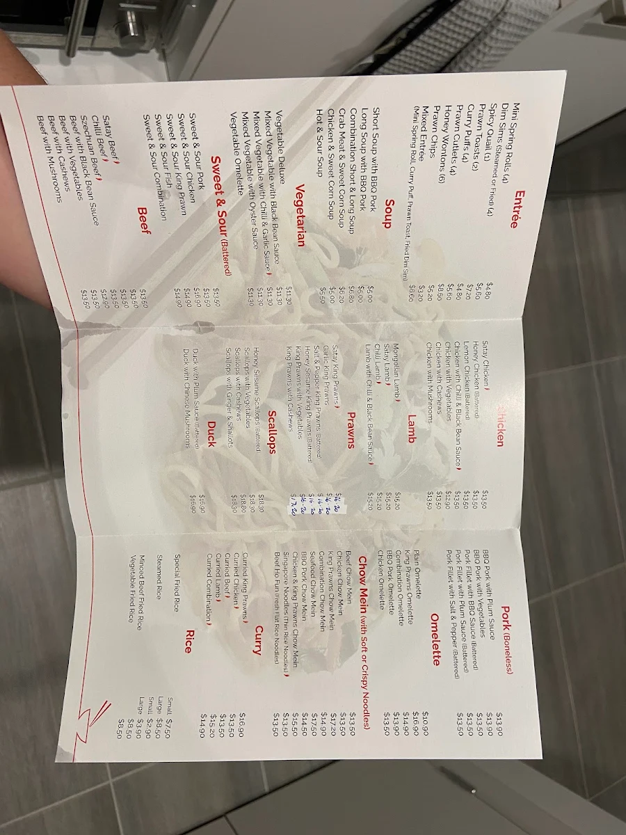 Menu, Albany Court Chinese Restaurant