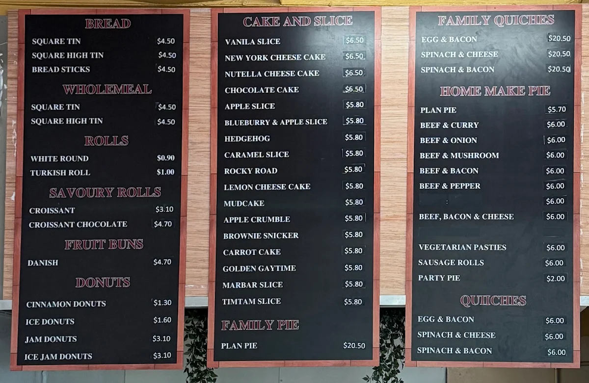 Menu, Ashwood Bakery