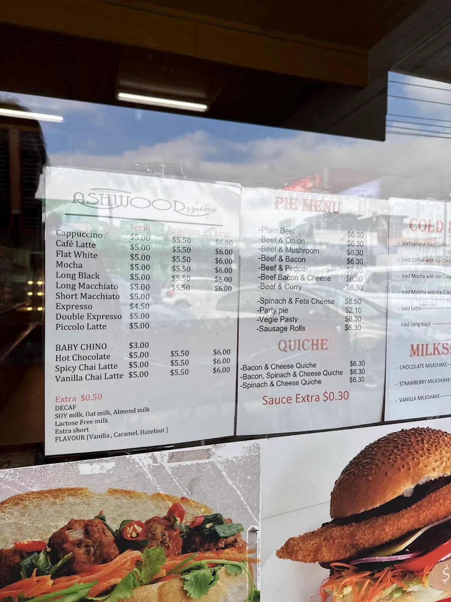 Menu, Ashwood Bakery