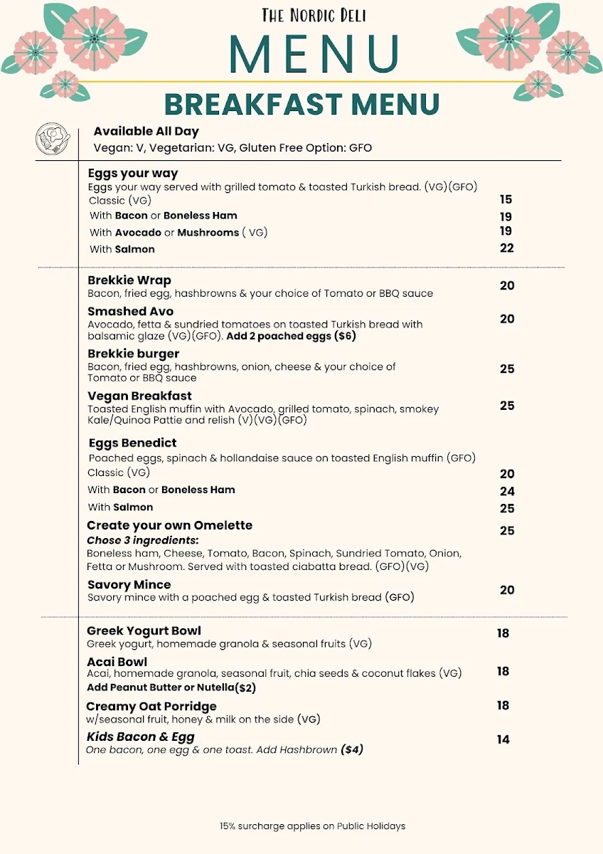 Menu, The Nordic Deli