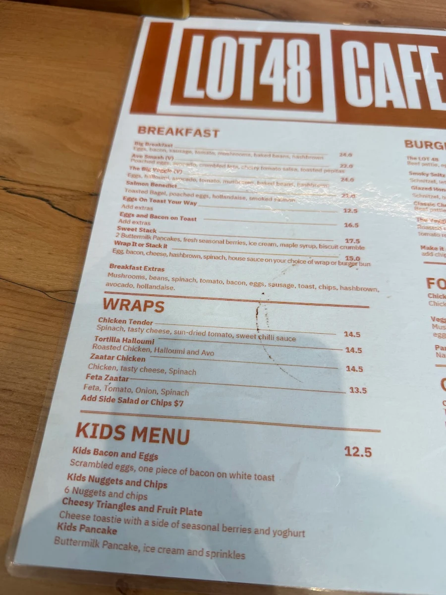 Menu, LOT48 Cafe Wallan