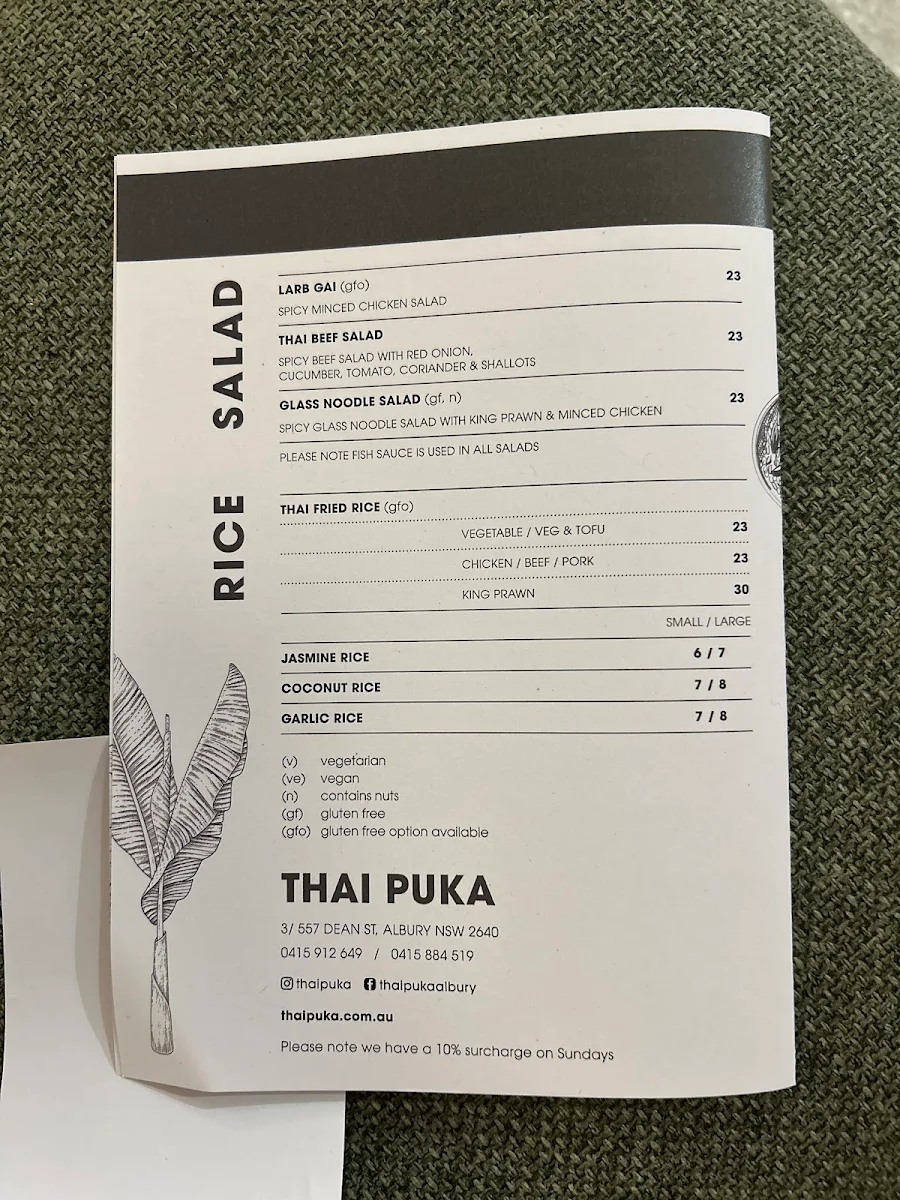 Menu, Thai Puka