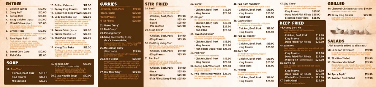 Menu, Thai Puka