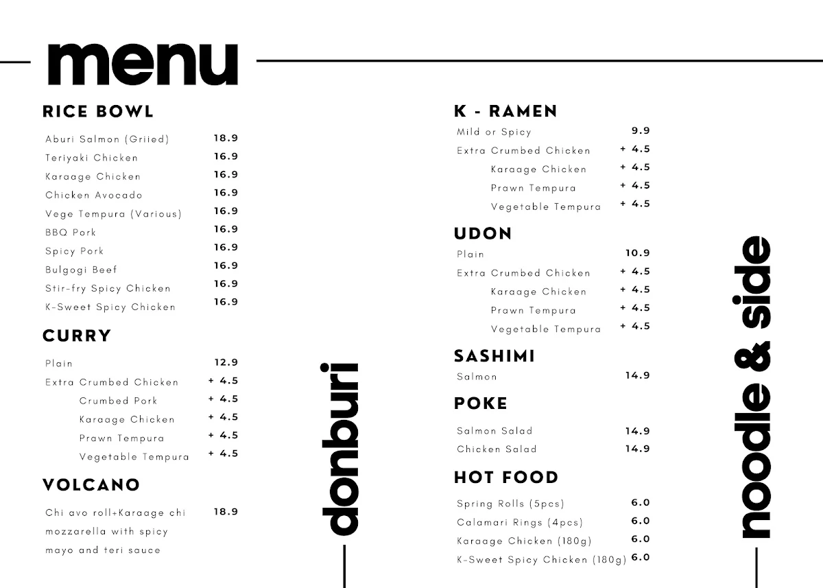 Menu, The Sushi Berrinba