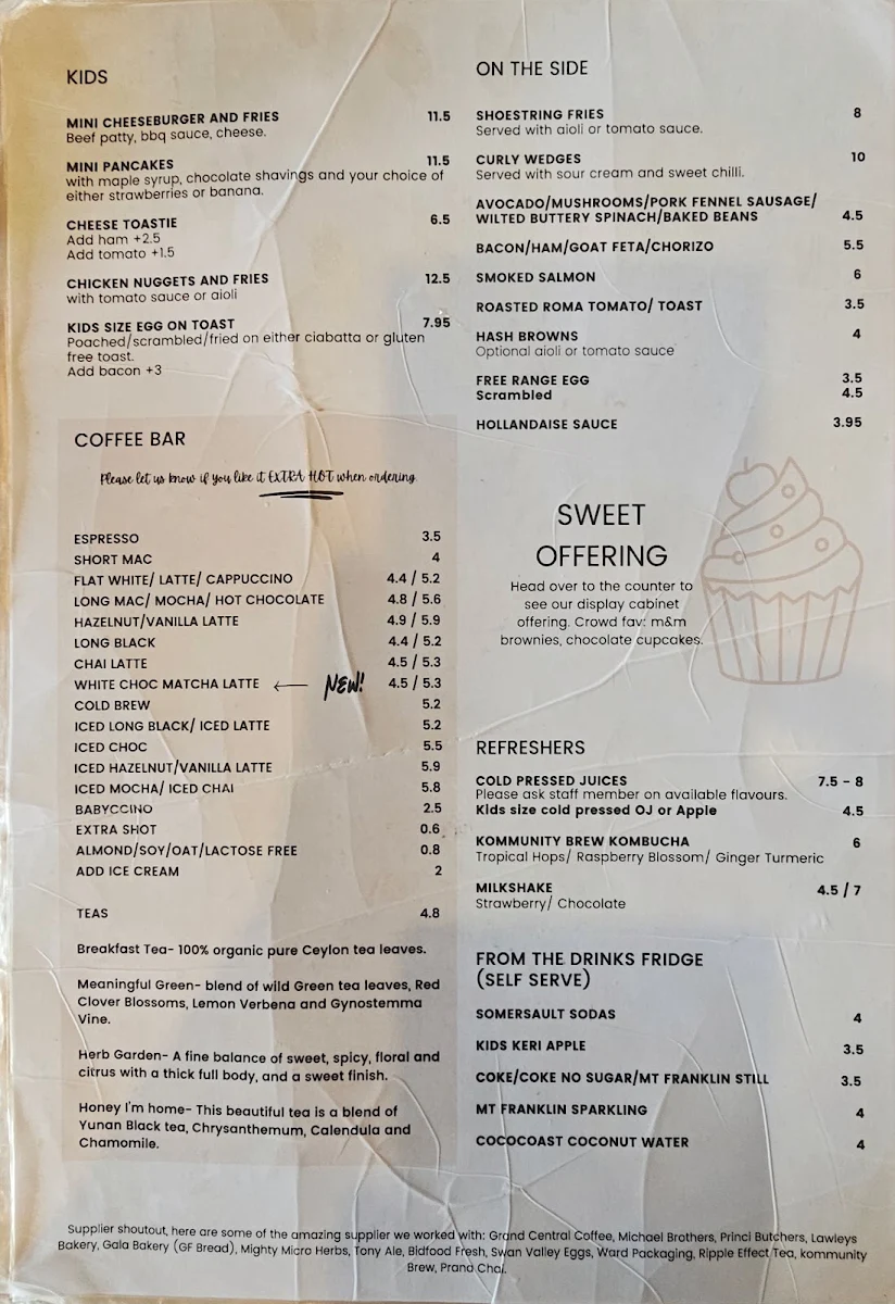 Menu, Fika on Brix