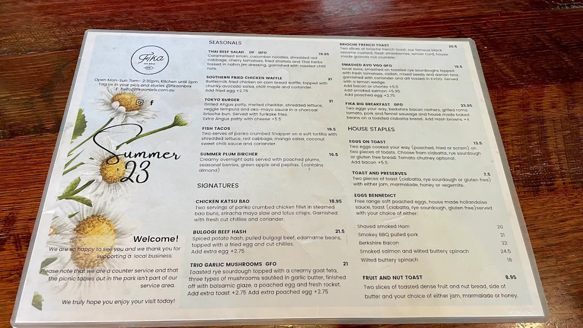 Menu, Fika on Brix