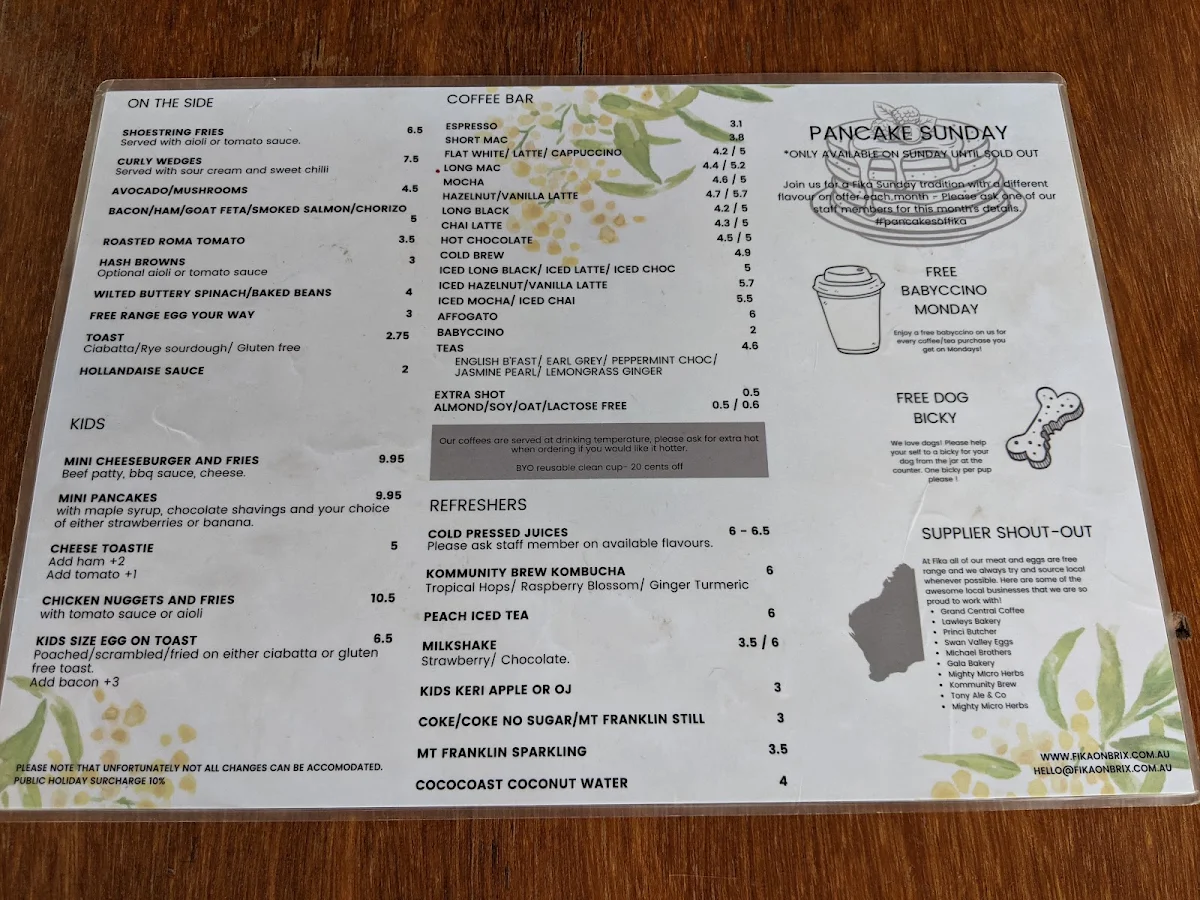Menu, Fika on Brix