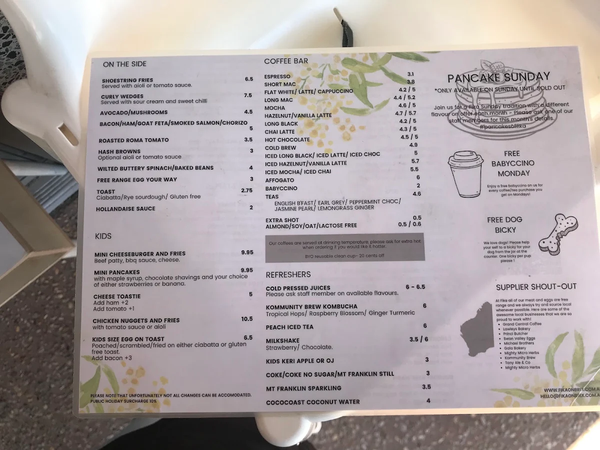 Menu, Fika on Brix