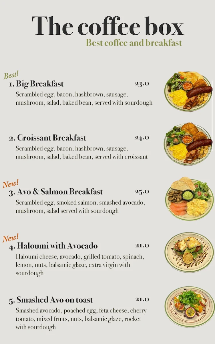 Menu, The Coffee Box Strathfield