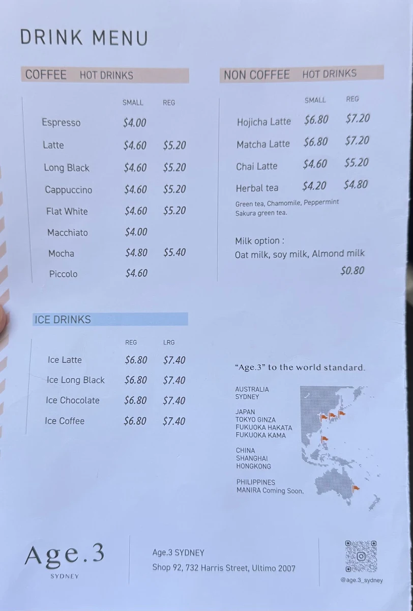 Menu, Age.3 Sydney