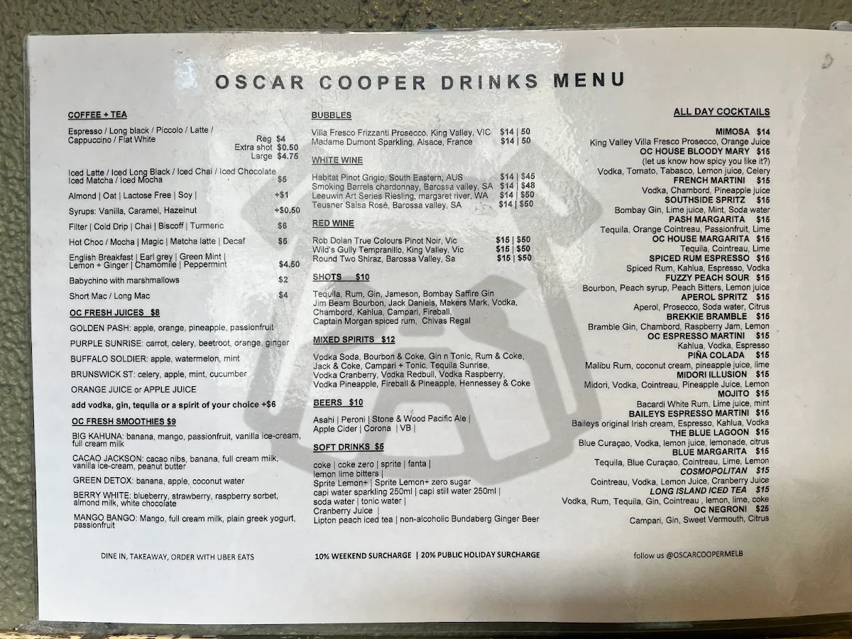Menu, Oscar Cooper