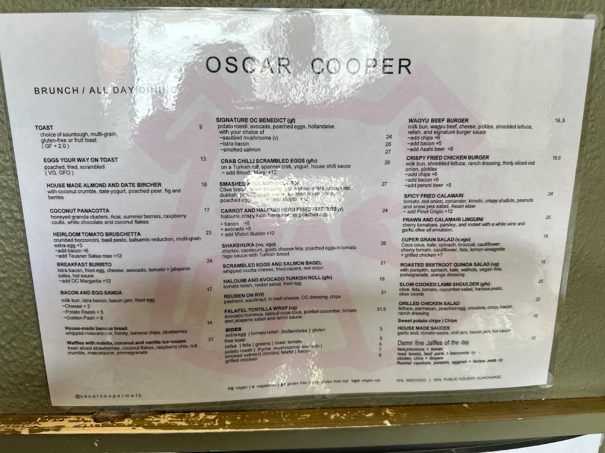 Menu, Oscar Cooper