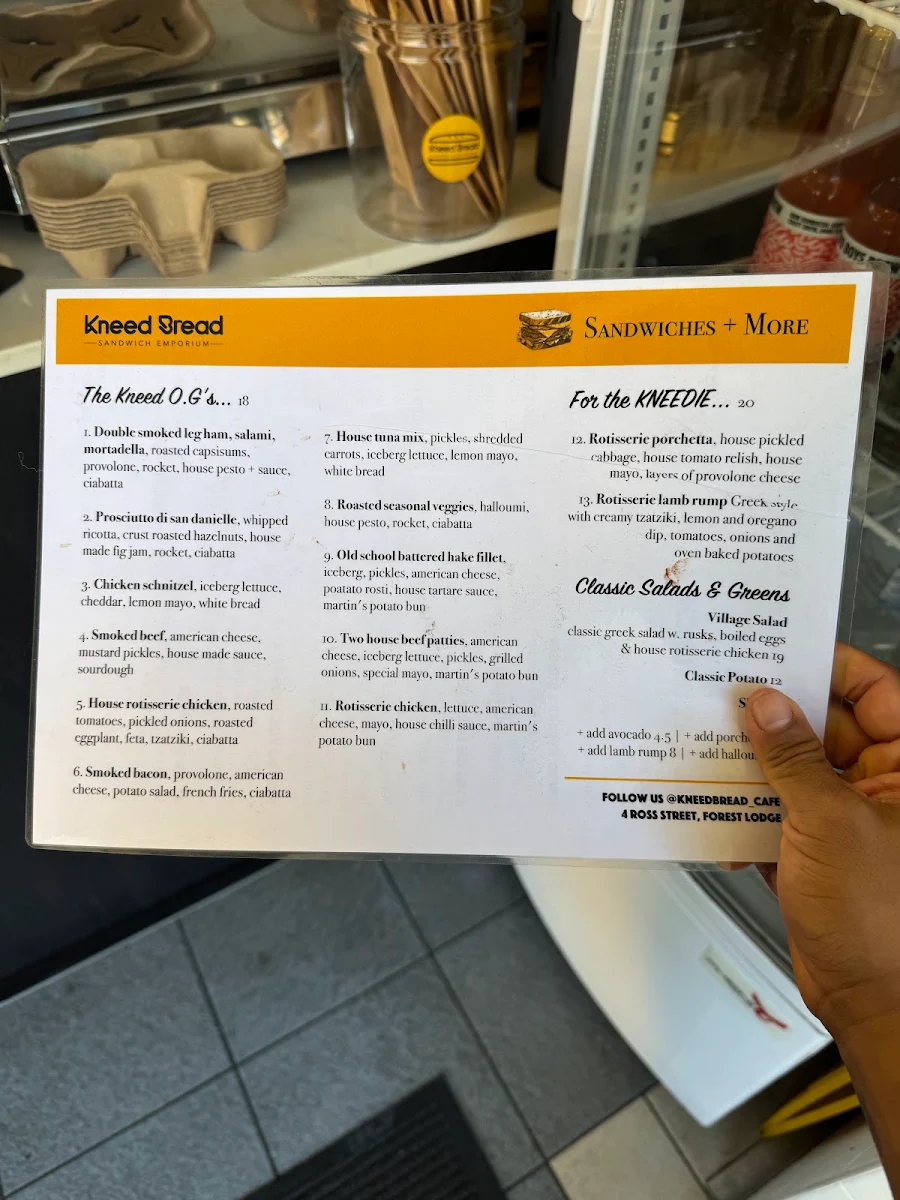 Menu, Kneed Bread Cafe