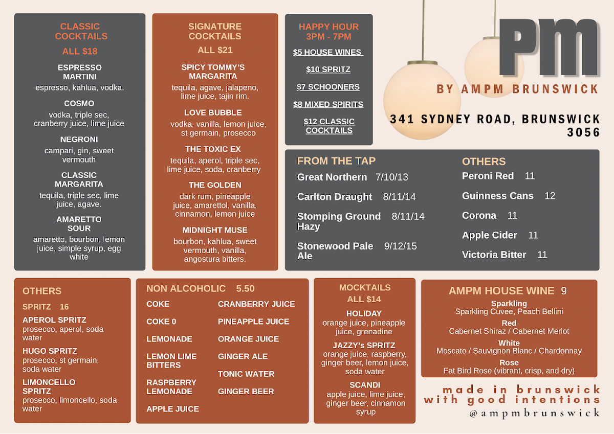 Menu, AM PM BRUNSWICK