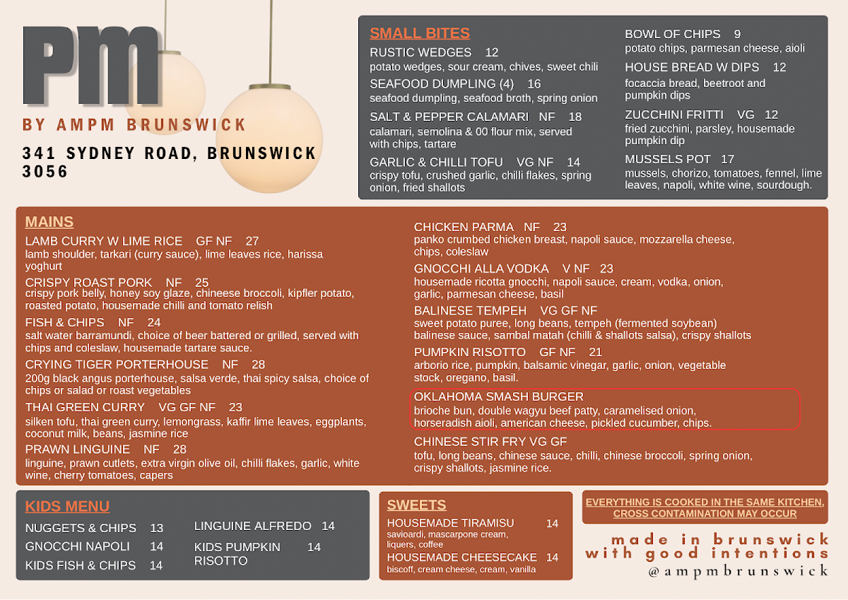 Menu, AM PM BRUNSWICK
