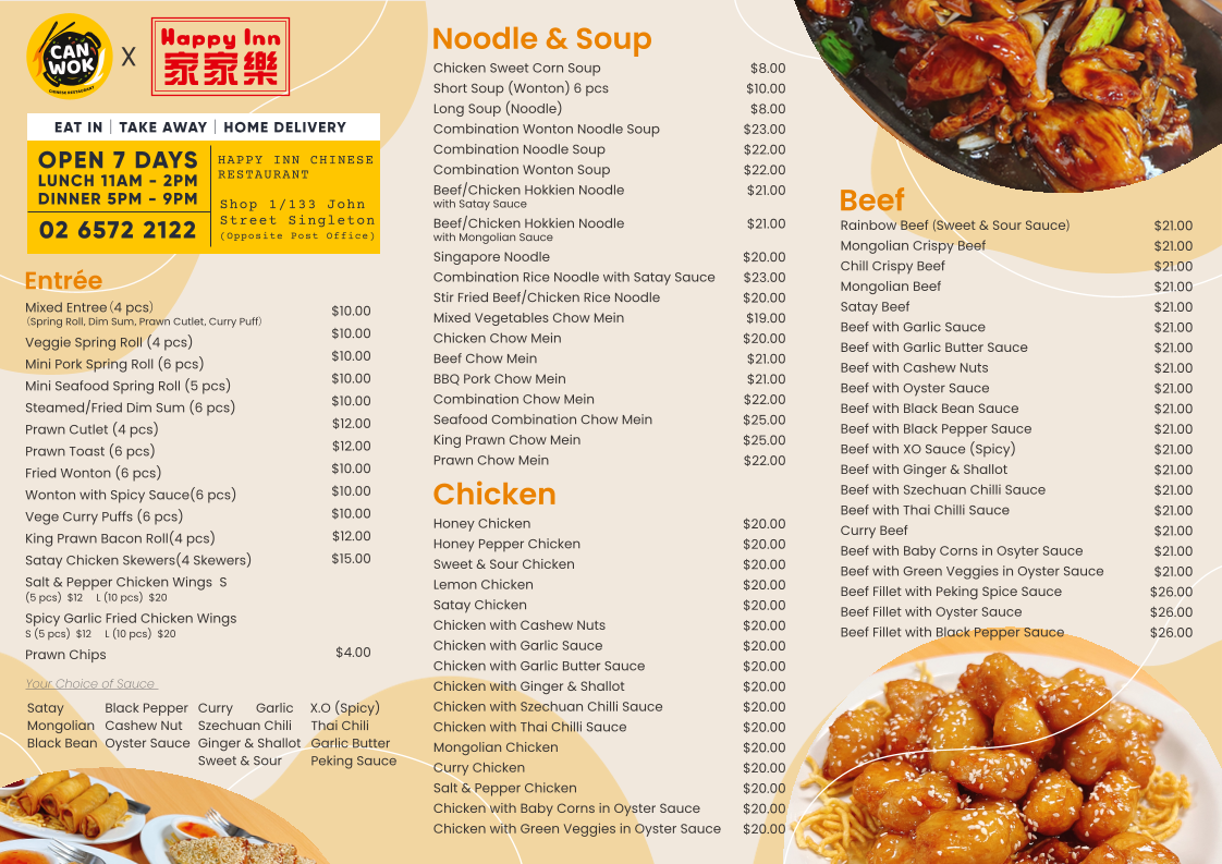 Menu, Happy Inn Restaurant