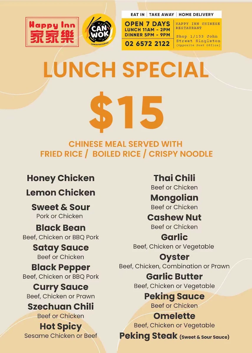 Menu, Happy Inn Restaurant