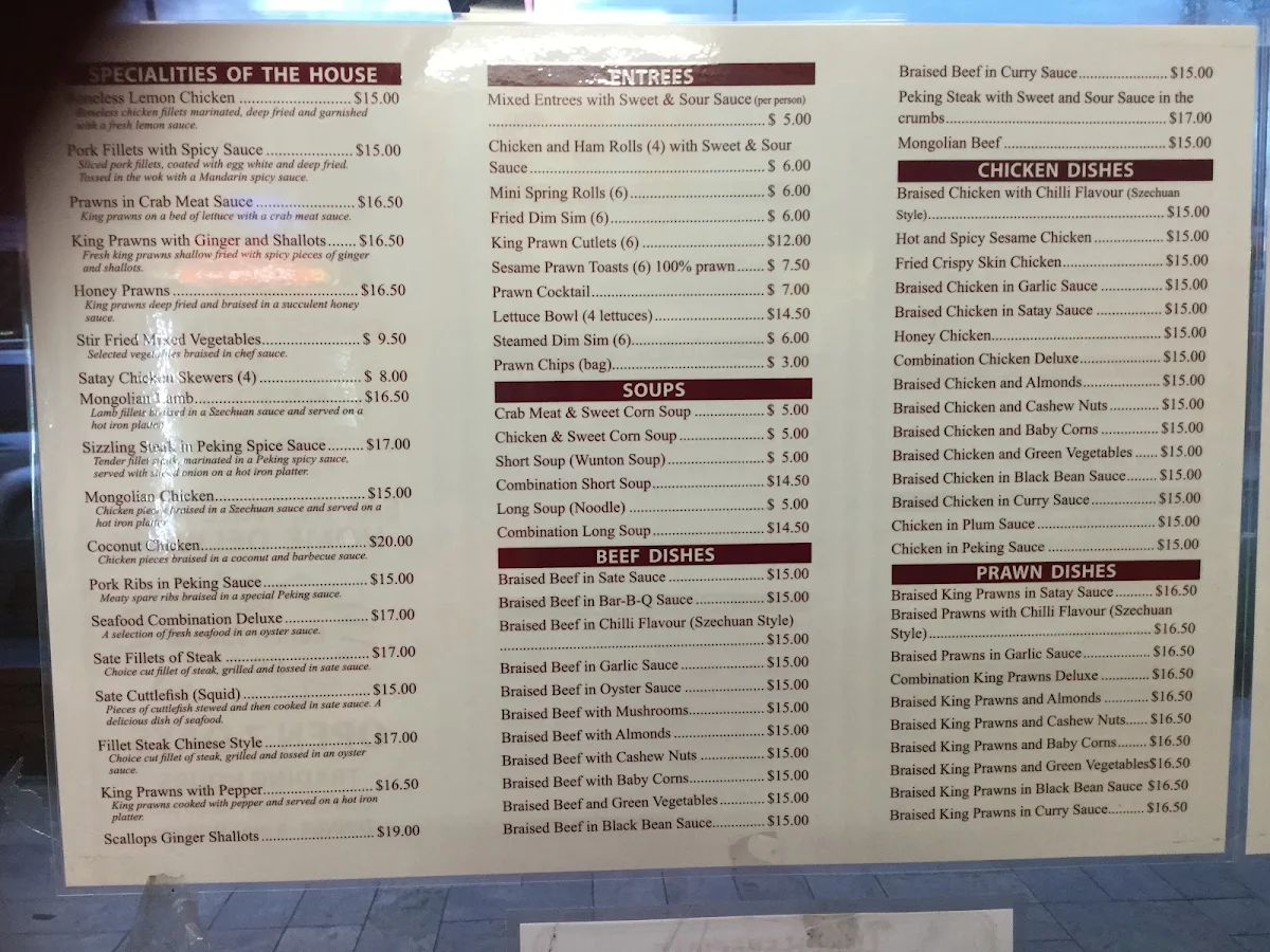 Menu, Happy Inn Restaurant