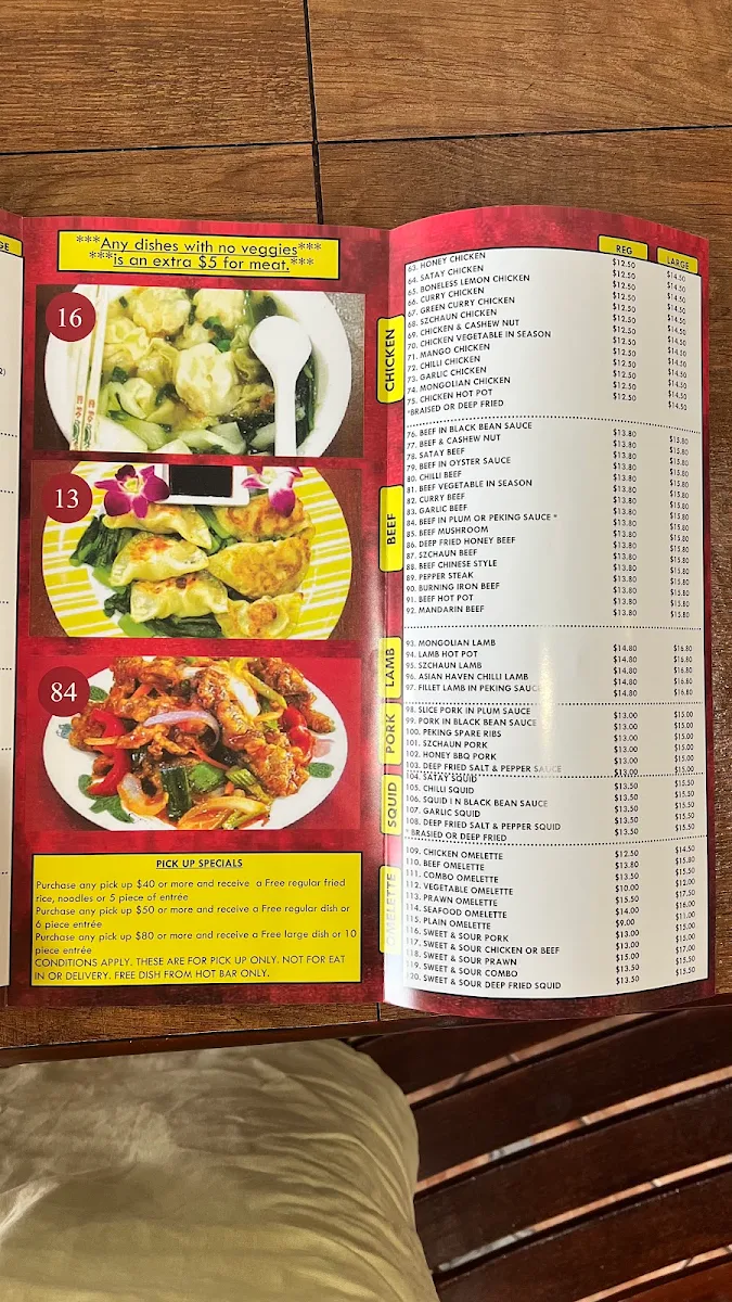 Menu, Asian Haven Restaurant