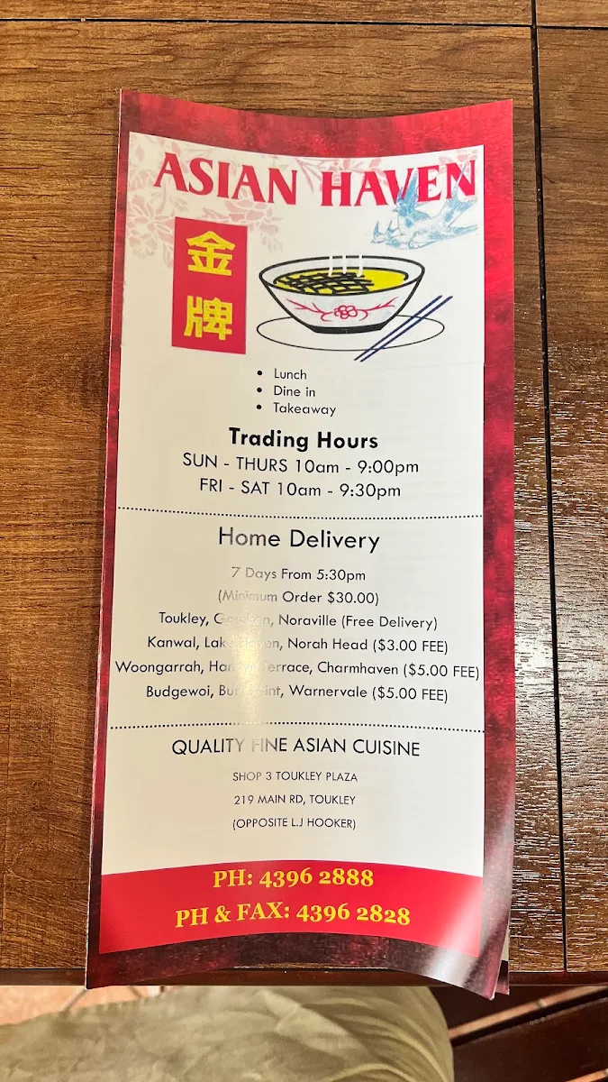 Menu, Asian Haven Restaurant