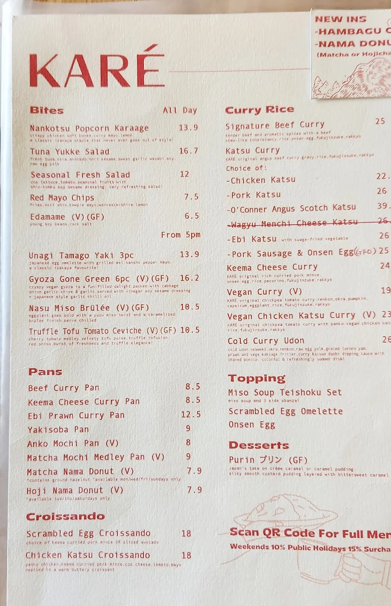 Menu, Karé Curry