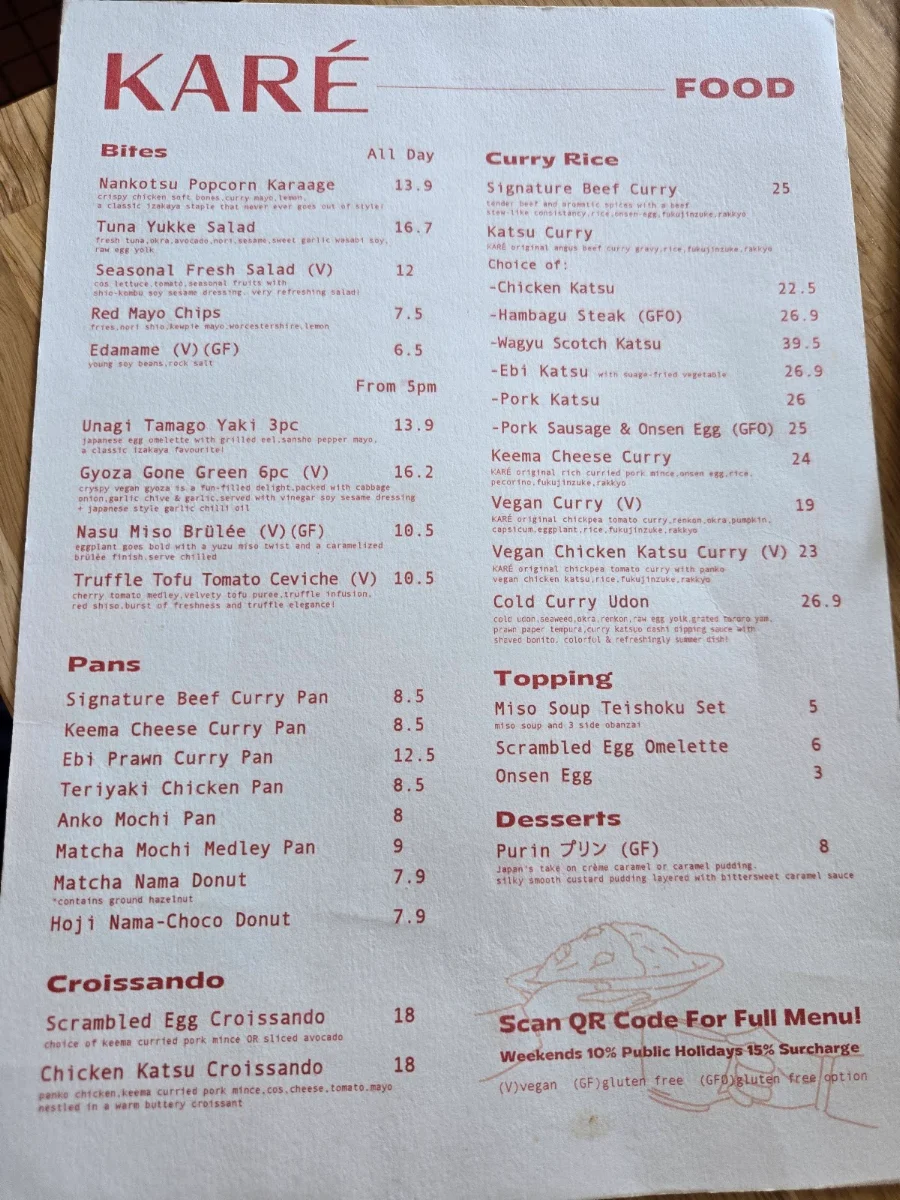 Menu, Karé Curry