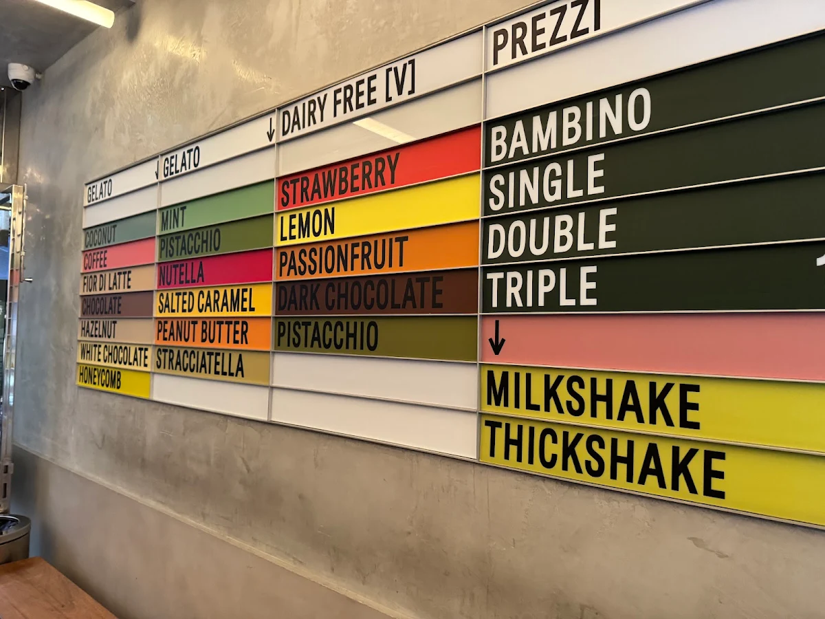Menu, Piccolina Gelateria