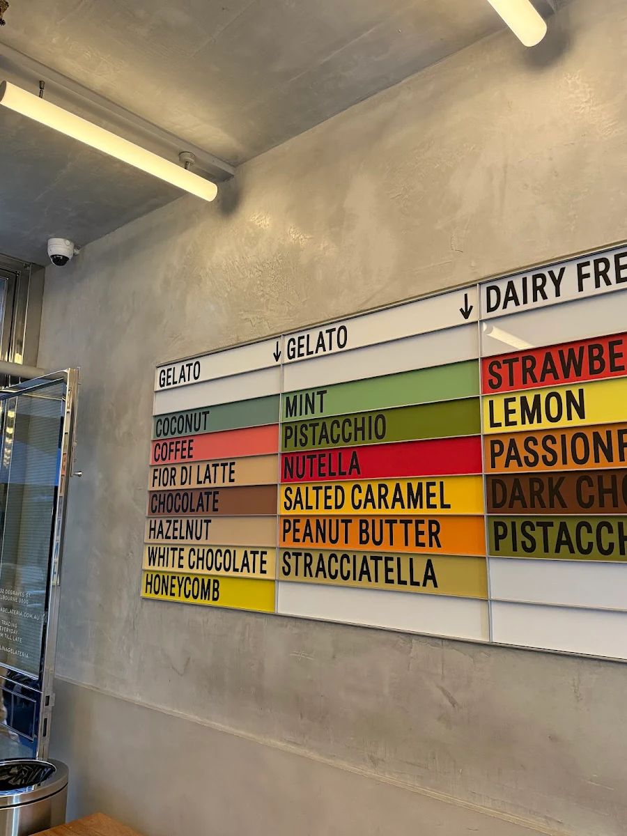 Menu, Piccolina Gelateria