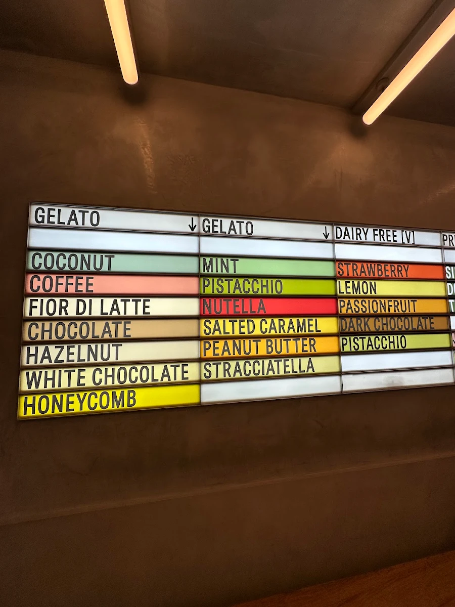 Menu, Piccolina Gelateria